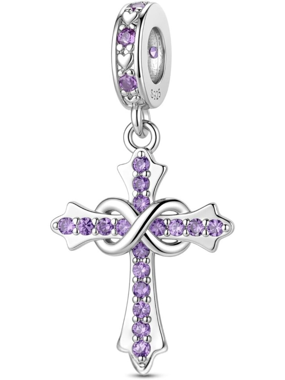 Women's Purple 925 Sterling Silver Birthstone Charm Cross Compatible Charms Bead